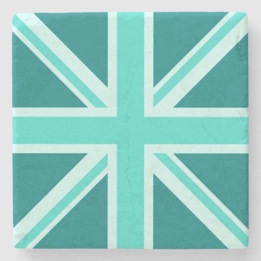 Turquoise en Blauwgroen Union Jack Style Stenen Onderzetter (Voorkant)