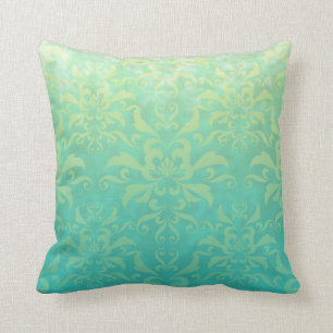 Turquoise en Bleekgele Damast Kussen
