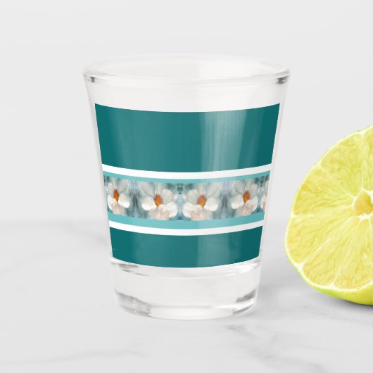 Turquoise en bloemig shot glas (Voorkant)