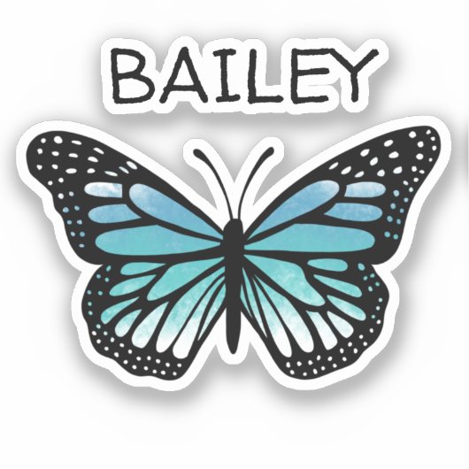 Turquoise en Blue Butterfly, gepersonaliseerd Sticker (Voorkant)