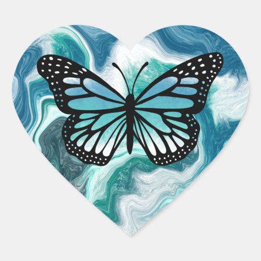 Turquoise en Blue Butterfly Hart Sticker (Voorkant)