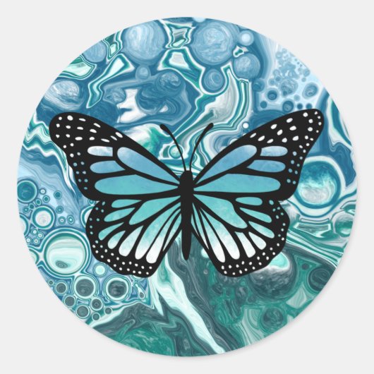 Turquoise en Blue Butterfly Ronde Sticker (Voorkant)