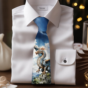 Turquoise en Blue Fantasy Dragon Groomsman Stropdas