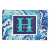 Turquoise en Blue Marble Monogram Name Beachy Kussensloop (Achterkant)