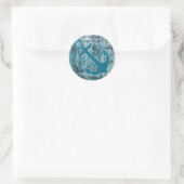 Turquoise en Blue Nautical Glitter Anchor on Wood Ronde Sticker (Tas)