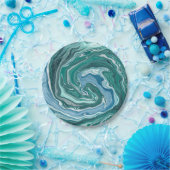 Turquoise en Blue Ocean Wave Swirls Papieren Bordje (Feest)