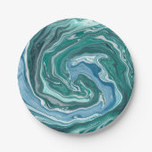 Turquoise en Blue Ocean Wave Swirls Papieren Bordje (Voorkant)