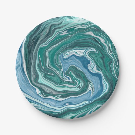 Turquoise en Blue Ocean Wave Swirls Papieren Bordje (Voorkant)