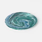 Turquoise en Blue Ocean Wave Swirls Papieren Bordje (Gekanteld)