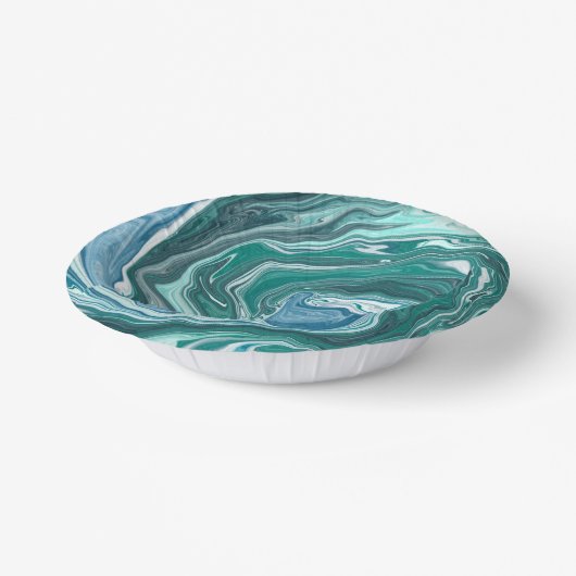 Turquoise en Blue Ocean Wave Swirls Papieren Kommen (Gebogen)