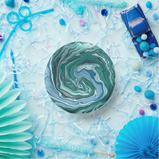 Turquoise en Blue Ocean Wave Swirls Papieren Kommen (Feest)