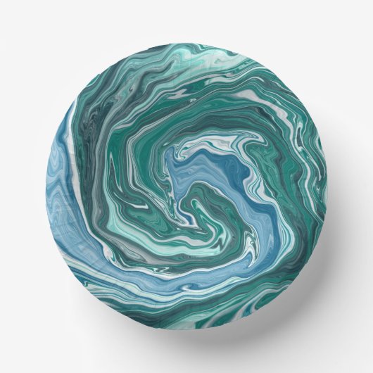 Turquoise en Blue Ocean Wave Swirls Papieren Kommen (Voorkant)