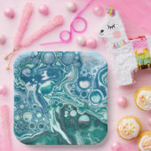 Turquoise en Blue Ocean Waves en Bubbles Papieren Bordje (Feest)