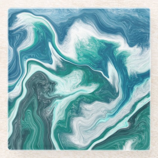 Turquoise en Blue Ocean Waves Glazen Onderzetter (Voorkant)