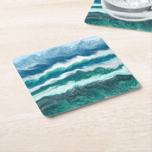 Turquoise en Blue Ocean Waves Kartonnen Onderzetters (Schuin)