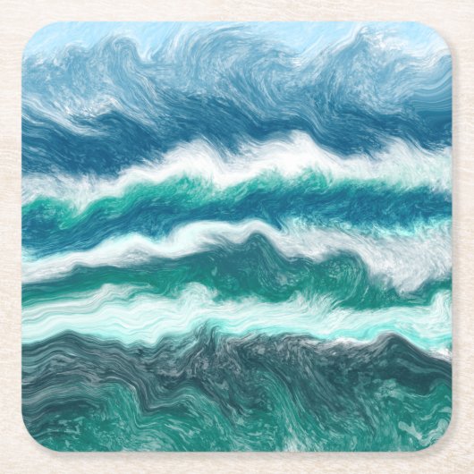 Turquoise en Blue Ocean Waves Kartonnen Onderzetters (Voorkant)