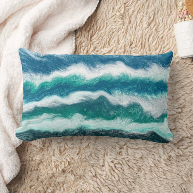 Turquoise en Blue Ocean Waves Kussen (Deken)