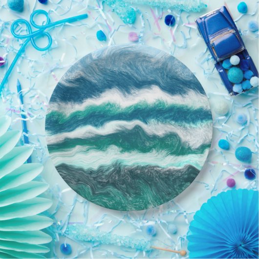 Turquoise en Blue Ocean Waves Papieren Bordje (Feest)