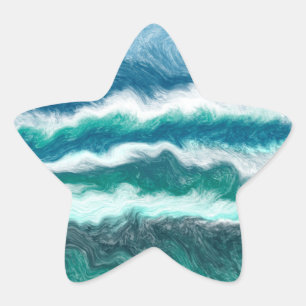 Turquoise en Blue Ocean Waves Ster Sticker
