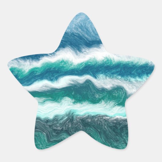 Turquoise en Blue Ocean Waves Ster Sticker (Voorkant)