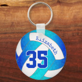 turquoise en blue personalized girly volleyball sleutelhanger (Voorkant)