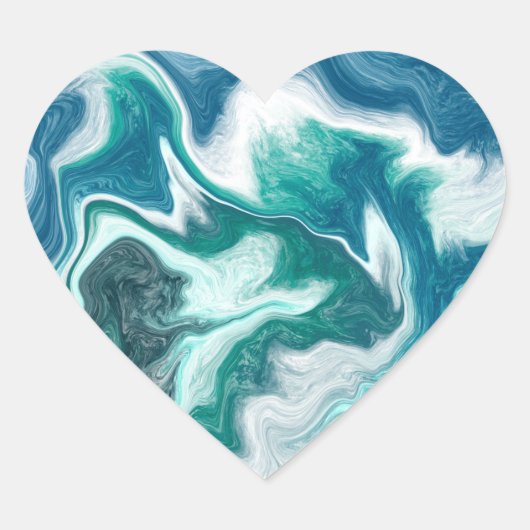 Turquoise en Blue Swirls Abstract Hart Sticker (Voorkant)