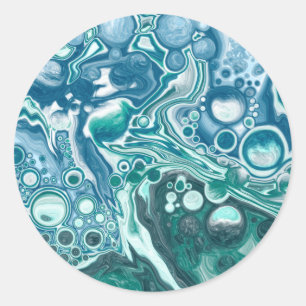 Turquoise en Blue Swirls en Bubbles Ronde Sticker