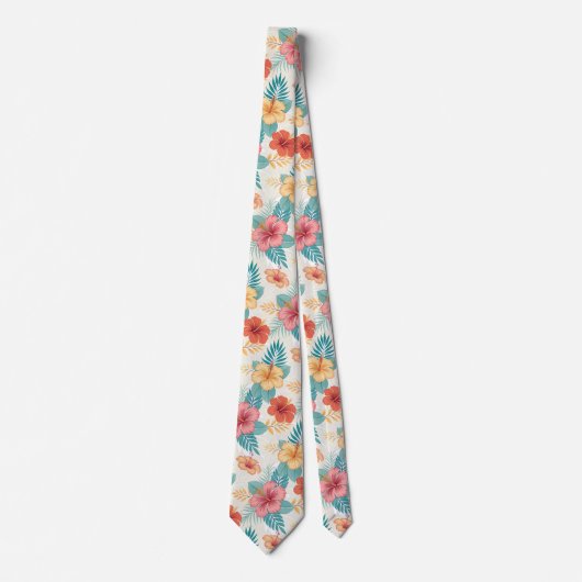 Turquoise en blush roze Hibiscus Hawaïaans Stropdas (Voorkant)