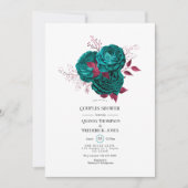 Turquoise en bordeaux bloemen couples bruidsbad kaart (Voorkant)