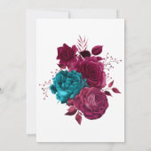 Turquoise en bordeaux bloemen couples shower kaart (Achterkant)
