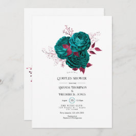 Turquoise en bordeaux bloemen couples shower kaart