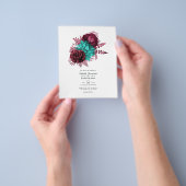 Turquoise en bordeauxrode bloemen bruiloftsinvatie flyer (Hand)