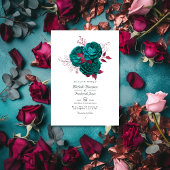 Turquoise en Bourgogne Floral QR Code Wedding Kaart