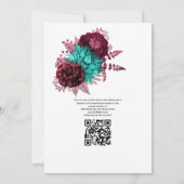 Turquoise en Bourgogne Floral QR Code Wedding Kaart (Achterkant)