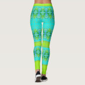 Turquoise en Bright Limoen gepatterd Leggings (Achterkant)