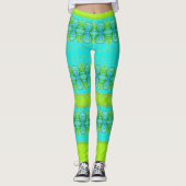 Turquoise en Bright Limoen gepatterd Leggings (Voorkant)