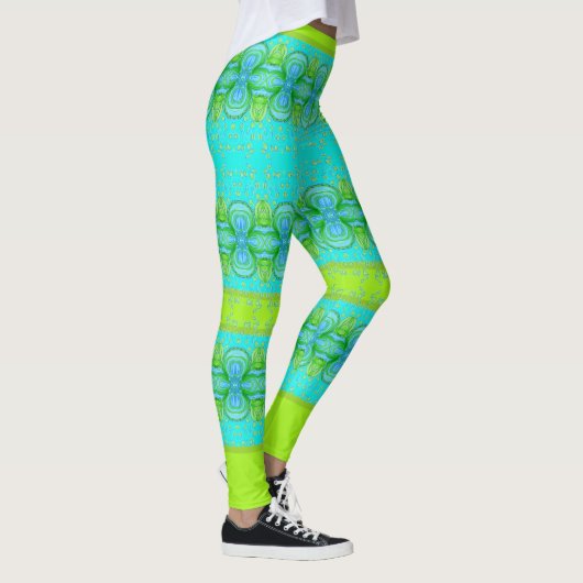 Turquoise en Bright Limoen gepatterd Leggings (Rechts)