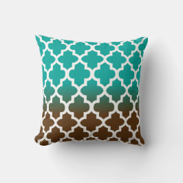 Turquoise en Brown Blend Quatrefoil Pattern Kussen