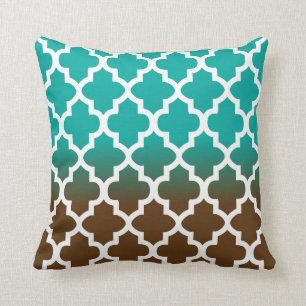Turquoise en Brown Blend Quatrefoil Pattern Kussen