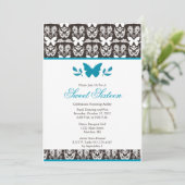 Turquoise en Brown Butterfly Sweet 16 Invitations Kaart (Staand voorkant)