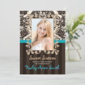 Turquoise en Brown  Damask Sweet Sixteen Kaart (Staand voorkant)