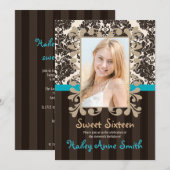 Turquoise en Brown  Damask Sweet Sixteen Kaart (Voorkant / Achterkant)