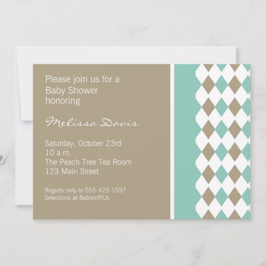 Turquoise en Brown Diamond Invitation Kaart (Voorkant)
