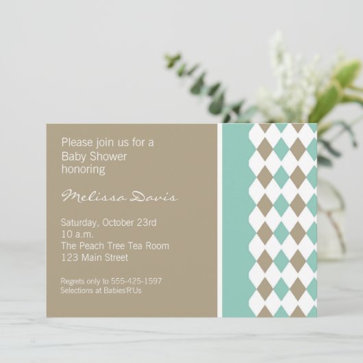 Turquoise en Brown Diamond Invitation Kaart (Staand voorkant)