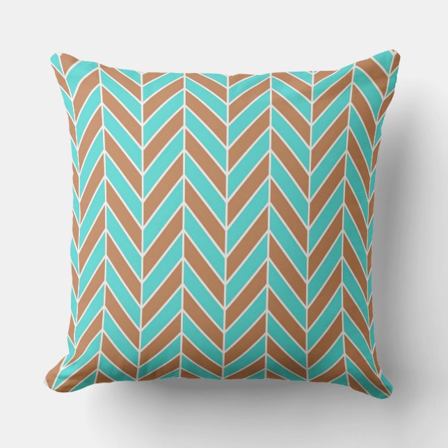 Turquoise en Brown Herringbone Kussen (Voorkant)
