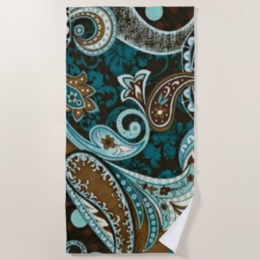 Turquoise en Brown  Paisley New Strandlaken (Voorkant)
