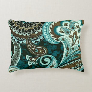 Turquoise en Brown Vintage Paisley Accent Pillow Kussen