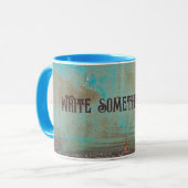 Turquoise en bruin abstract mok (Voorkant links)