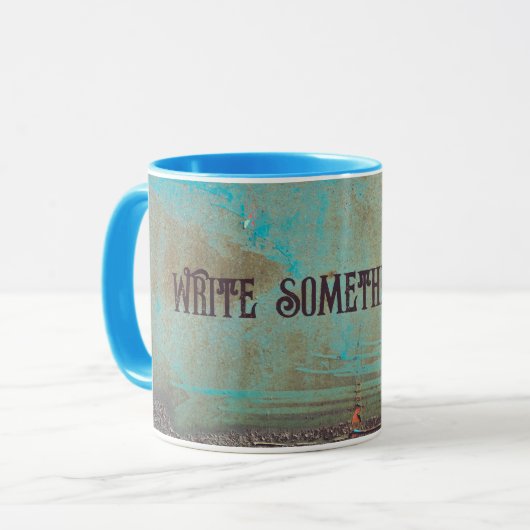 Turquoise en bruin abstract mok (Voorkant links)