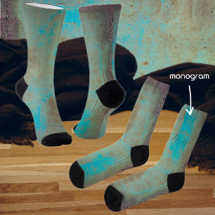 Turquoise en bruin abstract sokken